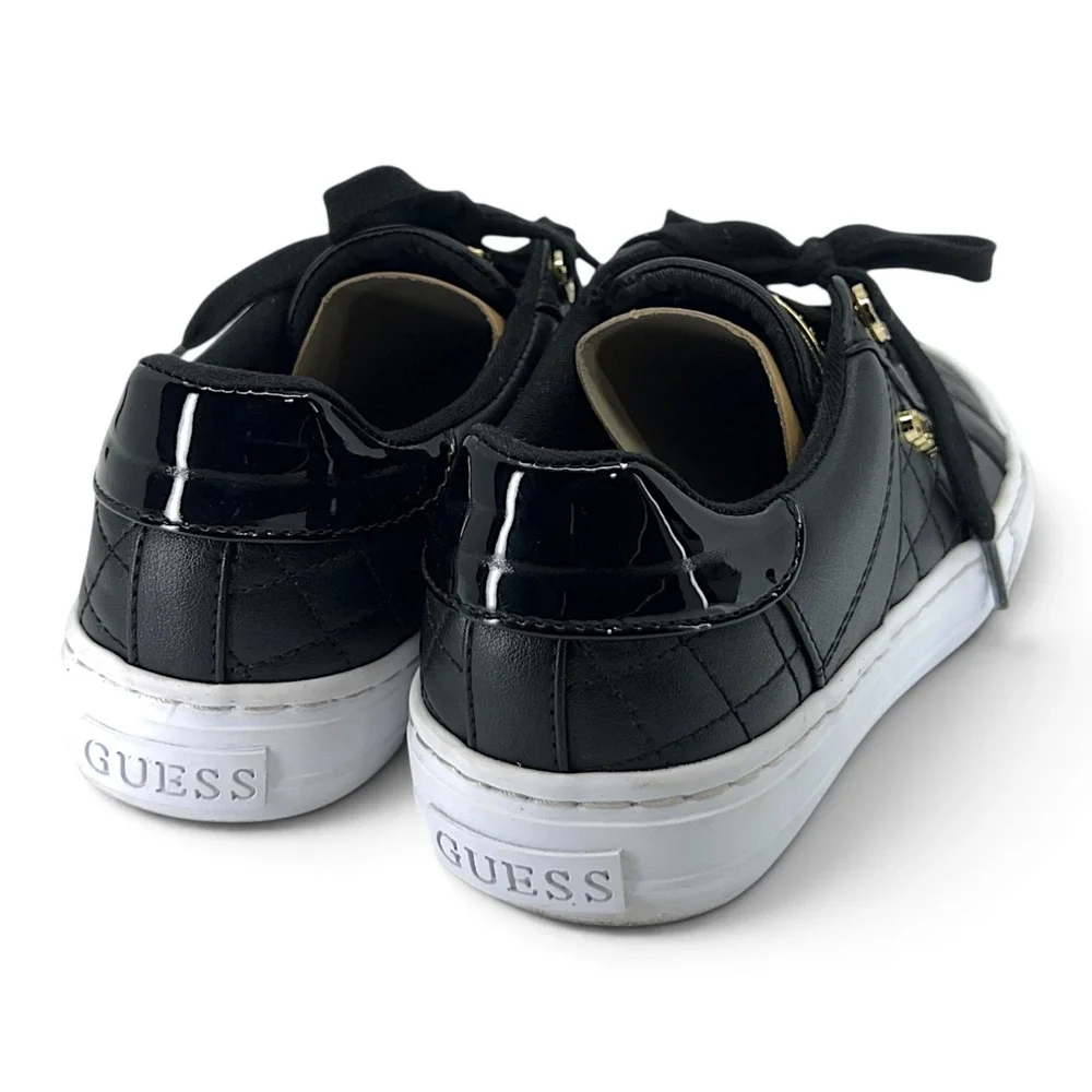 GUESS Loven Women’s 6.5 Black Quilted Platform Sneakers Gold Accent